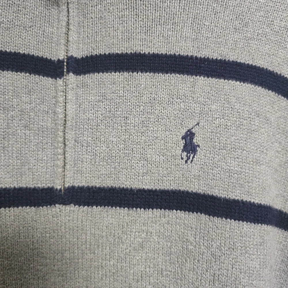 Polo Ralph Lauren Quarter Zip Sweater Men's Medium Gray & Blue Striped